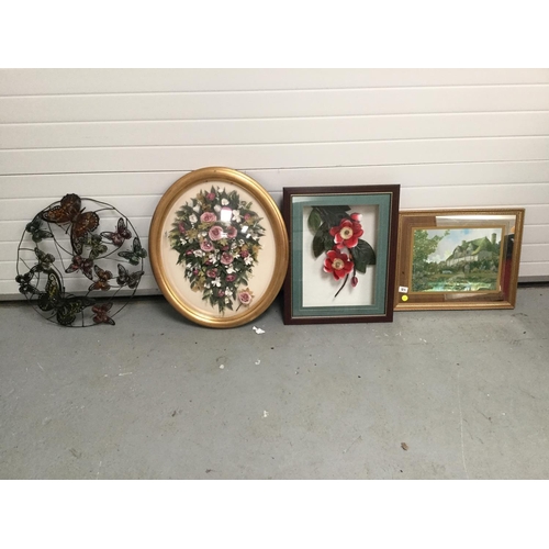 115 - 2 FLORAL PICTURES, GARDEN COTTAGE MIRROR PICTURE