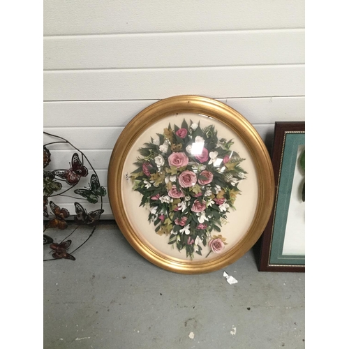 115 - 2 FLORAL PICTURES, GARDEN COTTAGE MIRROR PICTURE