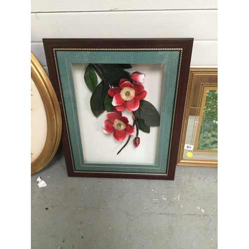 115 - 2 FLORAL PICTURES, GARDEN COTTAGE MIRROR PICTURE