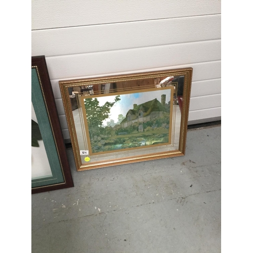 115 - 2 FLORAL PICTURES, GARDEN COTTAGE MIRROR PICTURE