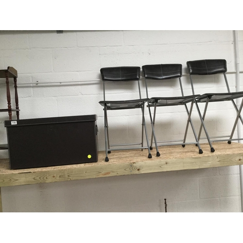 118 - FAUX  LEATHER BOX AND 3 MATCHING FOLDING CHAIRS