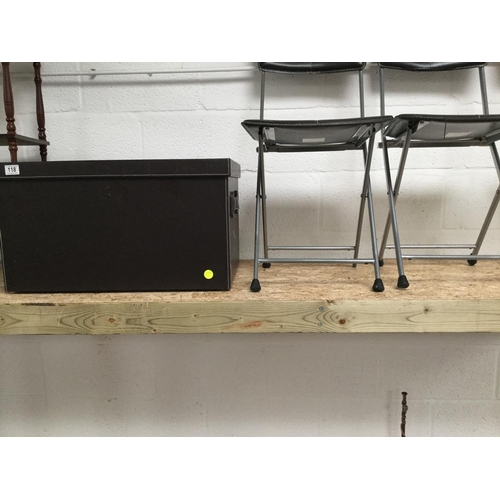 118 - FAUX  LEATHER BOX AND 3 MATCHING FOLDING CHAIRS