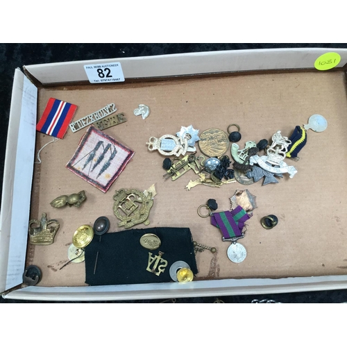 82 - QTY OF CAP BADGES, MILITARY BUTTONS ETC