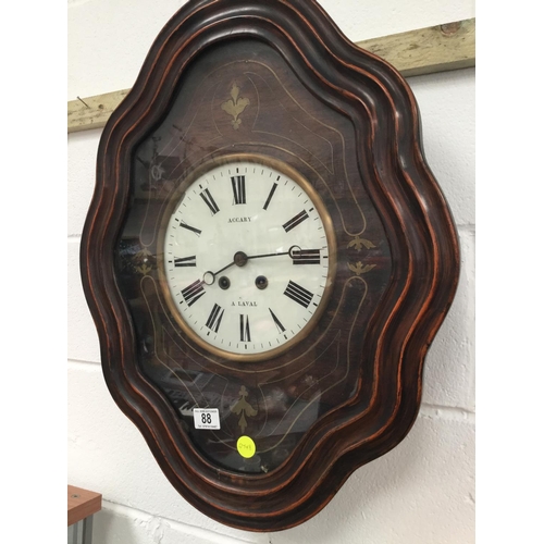 88 - VICTORIAN FRENCH BRASS INLAID WALL CLOCK