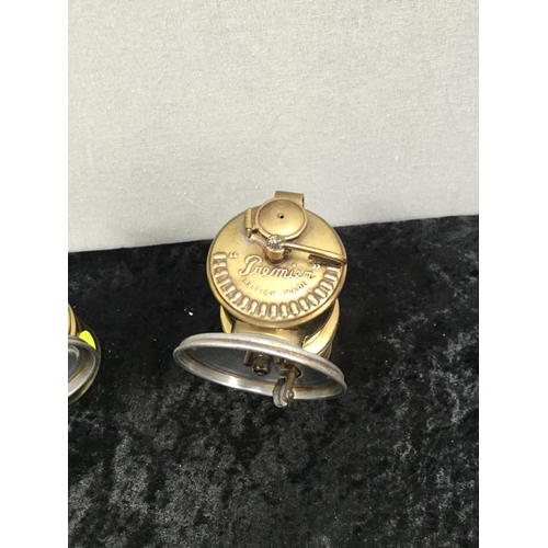 92 - PAIR OF BRASS MINATURE MINERS LAMPS