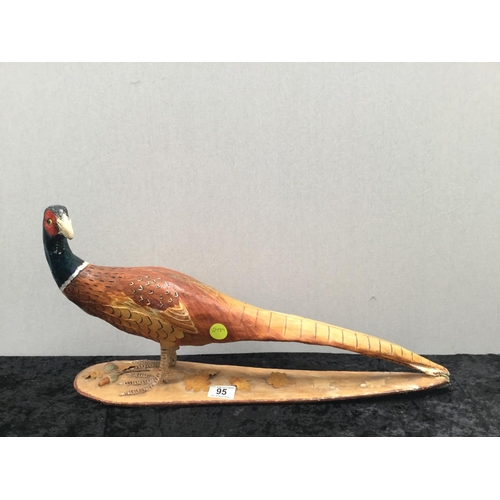 95 - CARVED WOODEN PHEASANT