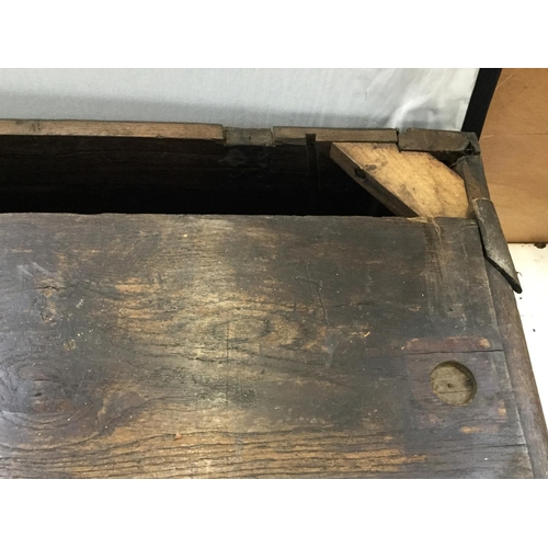 284 - EARLY CARVED OAK 3 PANEL COFFER A/F -51