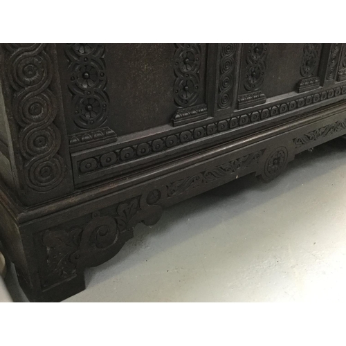 284 - EARLY CARVED OAK 3 PANEL COFFER A/F -51