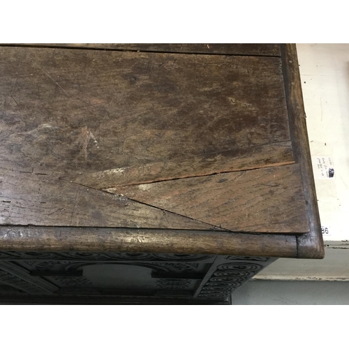 284 - EARLY CARVED OAK 3 PANEL COFFER A/F -51