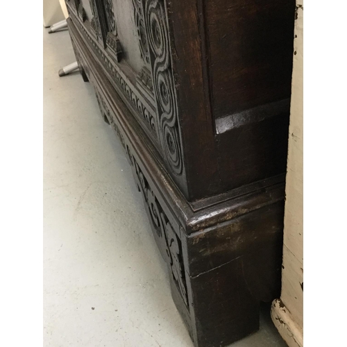 284 - EARLY CARVED OAK 3 PANEL COFFER A/F -51