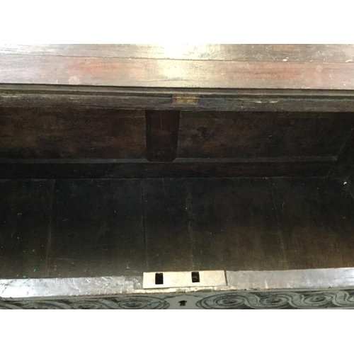 284 - EARLY CARVED OAK 3 PANEL COFFER A/F -51