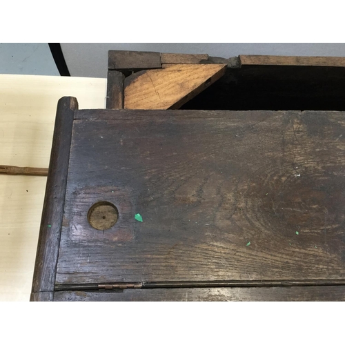 284 - EARLY CARVED OAK 3 PANEL COFFER A/F -51