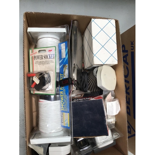 183 - 4 BOXES OF ODDS TO INCLUDE SECURITY LIGHT TOOL BOX WITH RADIO