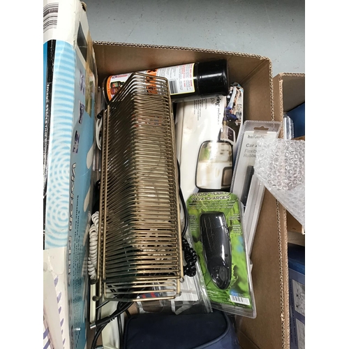 183 - 4 BOXES OF ODDS TO INCLUDE SECURITY LIGHT TOOL BOX WITH RADIO