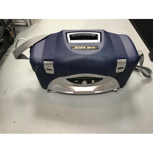 183 - 4 BOXES OF ODDS TO INCLUDE SECURITY LIGHT TOOL BOX WITH RADIO