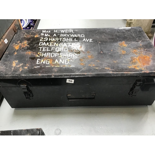 186 - 2 METAL TRUNKS, WOODEN CASE