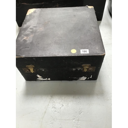 186 - 2 METAL TRUNKS, WOODEN CASE
