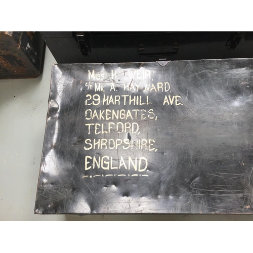 186 - 2 METAL TRUNKS, WOODEN CASE