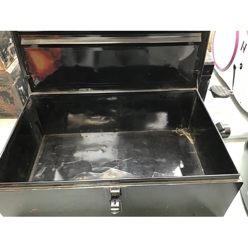 186 - 2 METAL TRUNKS, WOODEN CASE