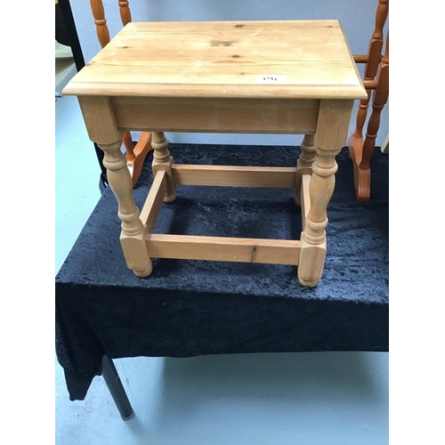191 - 2 PINE LAMP TABLES, TOWEL RAIL AND FOLDING TABLE