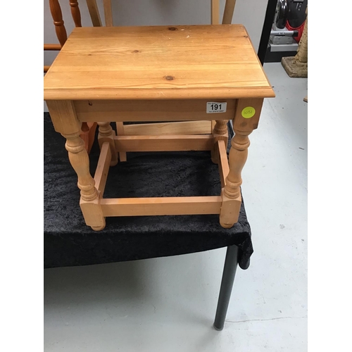 191 - 2 PINE LAMP TABLES, TOWEL RAIL AND FOLDING TABLE
