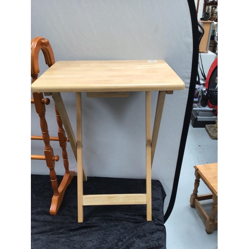 191 - 2 PINE LAMP TABLES, TOWEL RAIL AND FOLDING TABLE