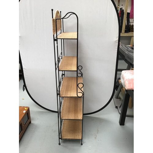 196 - METAL AND WICKER 5 TIER SHELVES 22