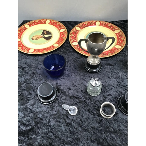 201 - BOX OF SILVER PLATED WARE TO INCLUDE LARGE TUREEN, CUTLERY TROPHIES ETC