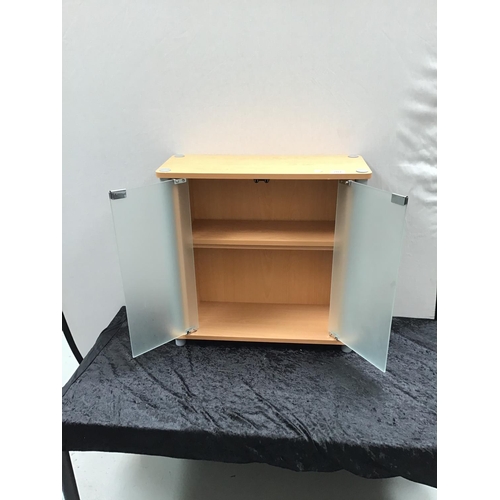 207 - BEECH AND GLAZED BATHROOM CABINET