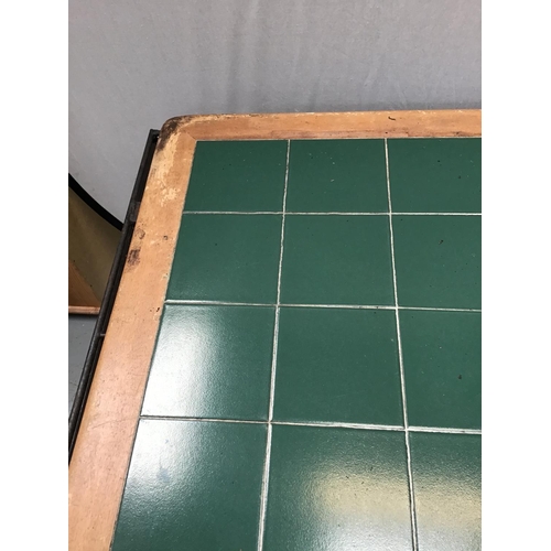 214 - METAL FOLDING GARDEN TABLE WITH TILED TOP FITTED