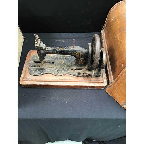 220 - VINTAGE SINGER HAND SEWING MACHINE - A/F AND BROTHER ELECTRIC SEWING MACHINE C/W WITH PEDAL