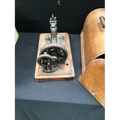 220 - VINTAGE SINGER HAND SEWING MACHINE - A/F AND BROTHER ELECTRIC SEWING MACHINE C/W WITH PEDAL