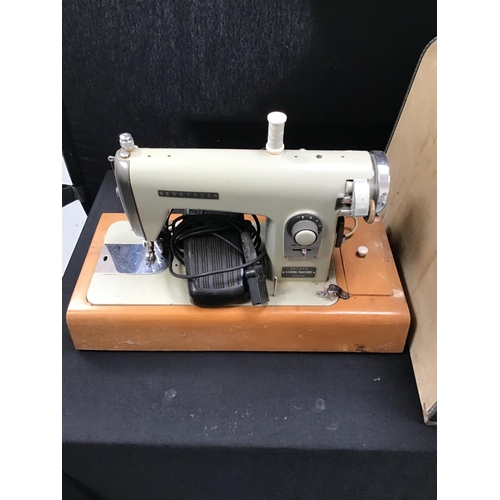220 - VINTAGE SINGER HAND SEWING MACHINE - A/F AND BROTHER ELECTRIC SEWING MACHINE C/W WITH PEDAL