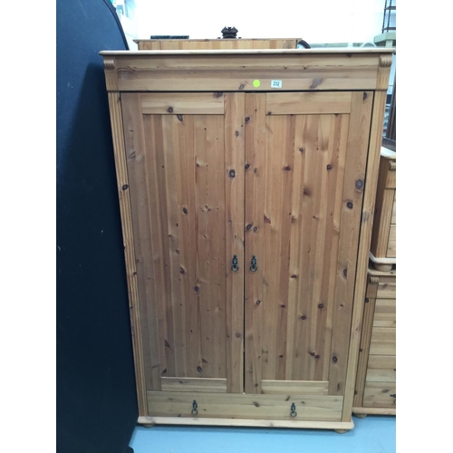 232 - PINE DOUBLE WARDROBE WITH DRAWER TO BASE 
42