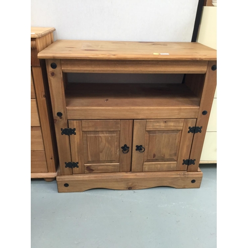238 - PINE FLAT SCREEN TV STAND WITH 2 DOORS 33