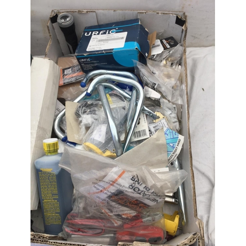 107 - CRATE AND A BOX OF HARDWARE TO INCLUDE SCREW ORGANISER, SPONGES ETC