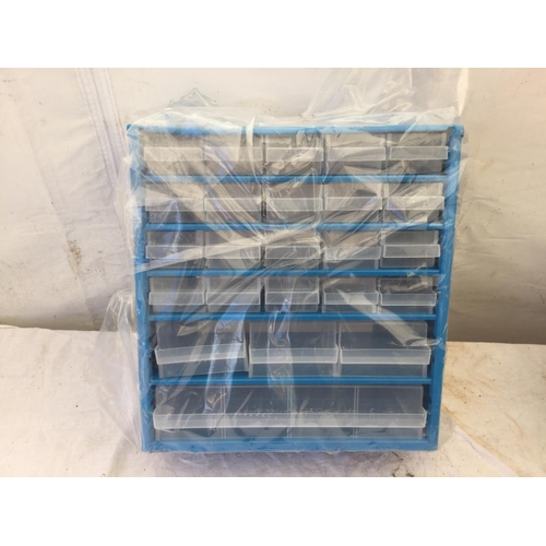 107 - CRATE AND A BOX OF HARDWARE TO INCLUDE SCREW ORGANISER, SPONGES ETC