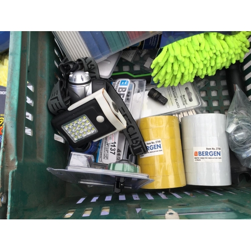 107 - CRATE AND A BOX OF HARDWARE TO INCLUDE SCREW ORGANISER, SPONGES ETC