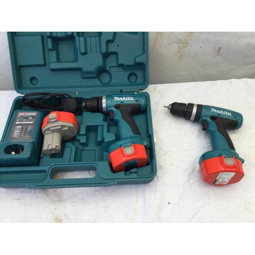 93 - MAKITA  RECHARGABLE 14.4V DRILL WITH 2 BATTERYS IN CASE AND A MAKITA 14.4 V DRILL NO CASE W/O