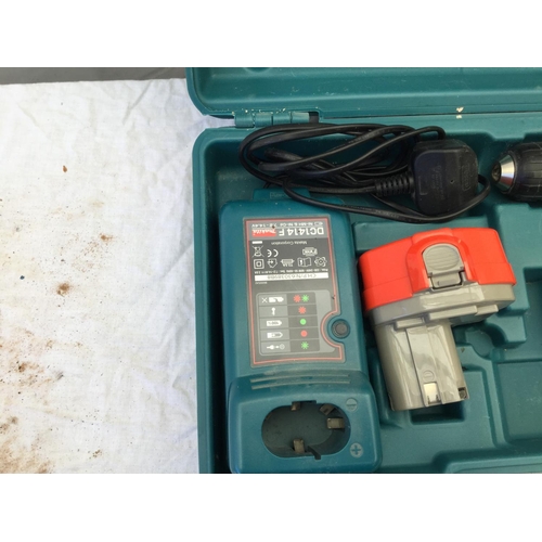 93 - MAKITA  RECHARGABLE 14.4V DRILL WITH 2 BATTERYS IN CASE AND A MAKITA 14.4 V DRILL NO CASE W/O