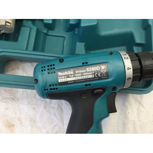 93 - MAKITA  RECHARGABLE 14.4V DRILL WITH 2 BATTERYS IN CASE AND A MAKITA 14.4 V DRILL NO CASE W/O