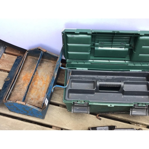 26 - METAL AND PLASTIC TOOL BOX AND  CAR JACKS