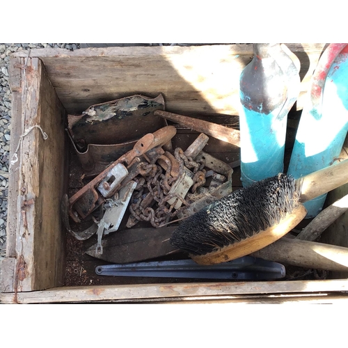 29 - 3 CRATES OF HARDWARE TO INCLUDE SHEEP SHEARS, MOP BUCKET, GARDEN SHEARS, FIRE EXTINGUISHERS, BLACK A... 
