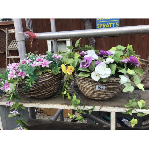 102 - PAIR OF ARTIFICIAL FLOWER HANGING BASKETS