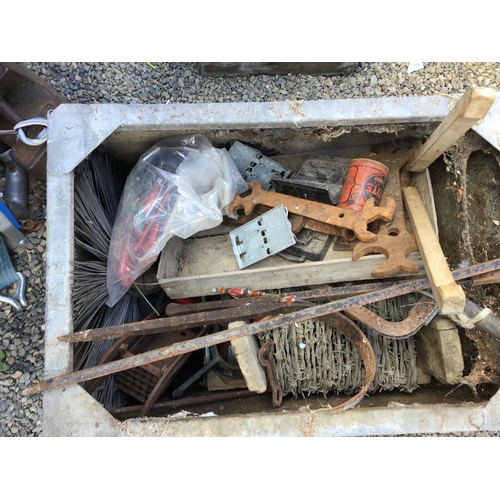 105 - GALVANISED BIN OF HARDWARE TO INCLUDE VINTAGE ENGINE