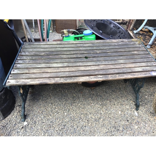 97 - WOODEN GARDEN TABLE WITH METAL ENDS A/F
55 X 26