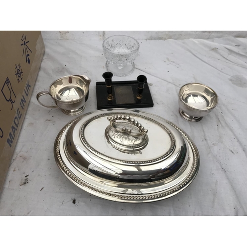 130 - 1 BOX OF GLASS AND SILVER PLATED ITEMS