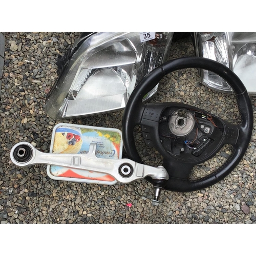 35 - QTY OF CAR LIGHT STEERING WHEEL AND WHEEL 195/65 15