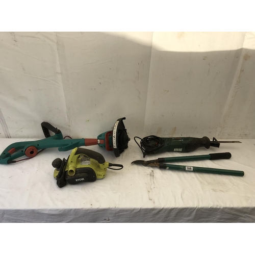 166 - BOSCH RECIPRICATING SAW BELT SANDER STRIMMER AND PRUNERS W/O