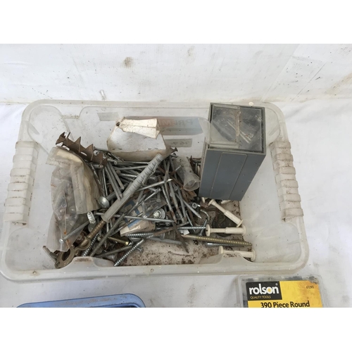 167 - BOX AND 2 CRATES OF SPANNERS HARDWARE ETC